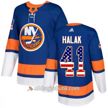 Män Ishockey New York Islanders Tröja Jaroslav Halak 41 Adidas 2017-2018 Blå USA Flag Fashion Authentic